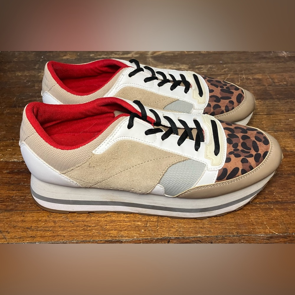 ZARA Woman Platform Sneakers Leopard/Red